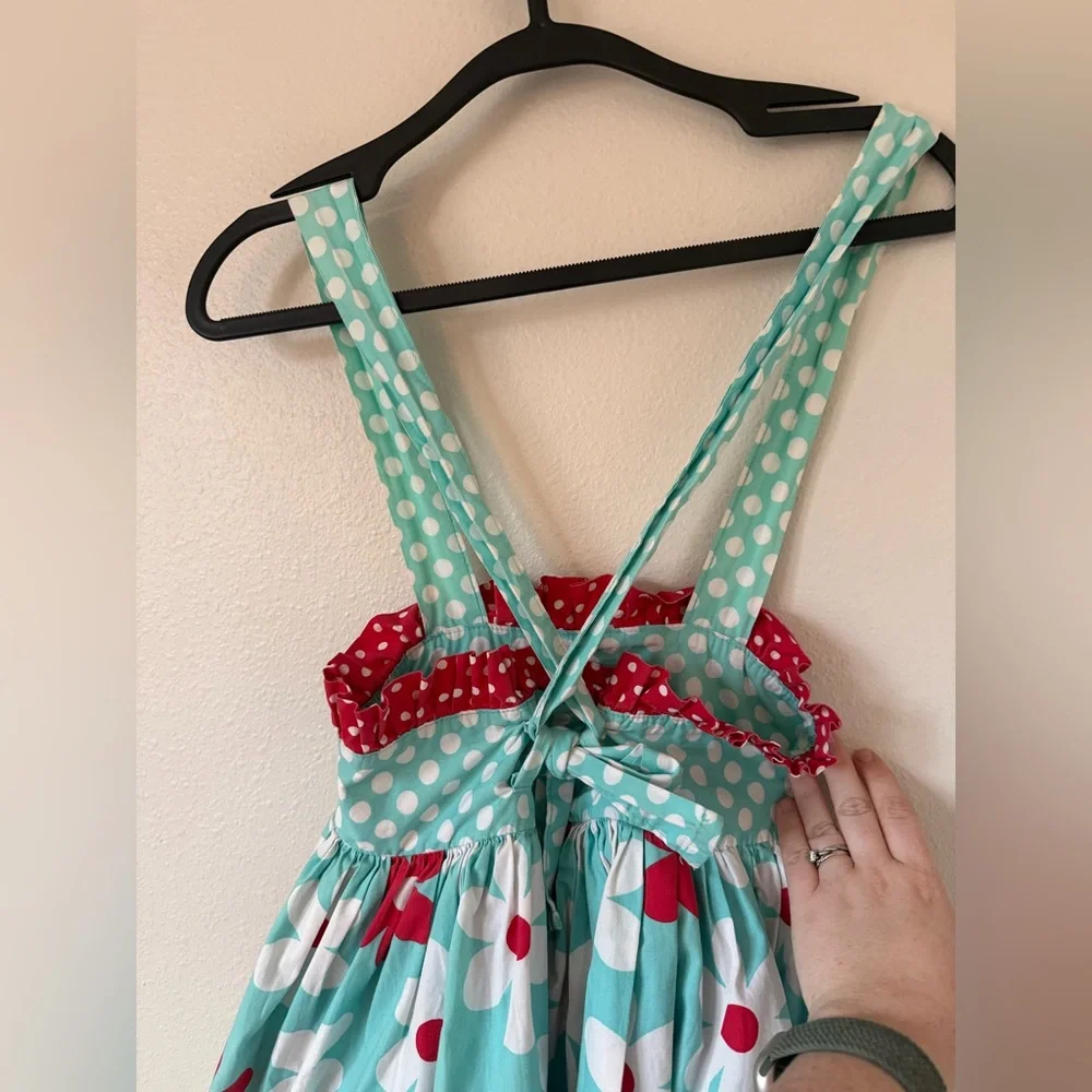 Jelly the Pug Polka Dot Sassy Dress 6 Floral Polka Dot Print Aqua Red